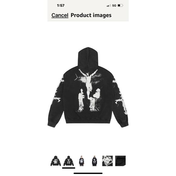 Saint Tears Graphic Hoodie Vintage Washed Blue Men’s Size Large NWT Heavyweight - Picture 5 of 14